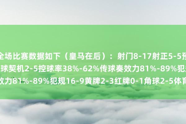全场比赛数据如下（皇马在后）：射门8-17射正5-5预期进球0.89-2.00进球契机2-5控球率38%-62%传球奏效力81%-89%犯规16-9黄牌2-3红牌0-1角球2-5体育录像/图片