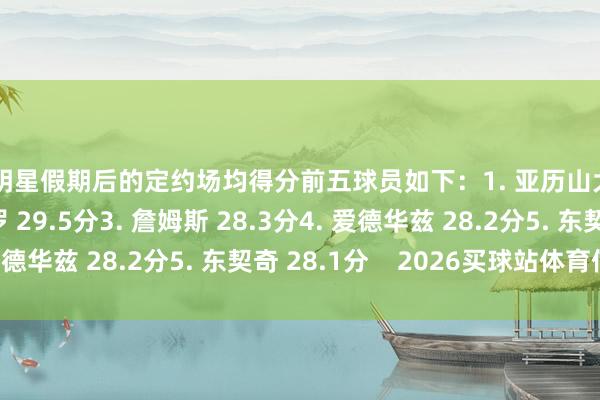 全明星假期后的定约场均得分前五球员如下：1. 亚历山大 35.1分2. 班凯罗 29.5分3. 詹姆斯 28.3分4. 爱德华兹 28.2分5. 东契奇 28.1分    2026买球站体育信息